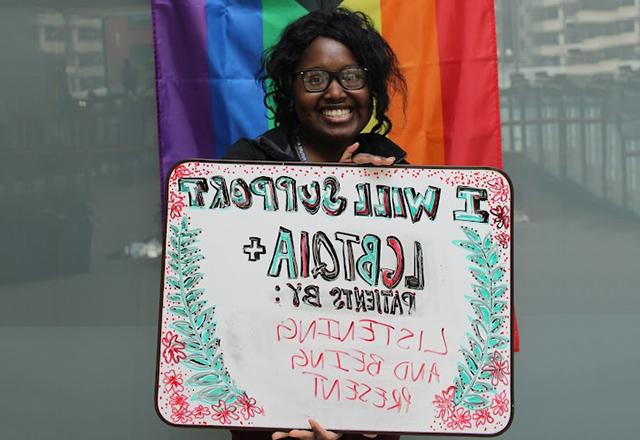 student supporting lgbtq